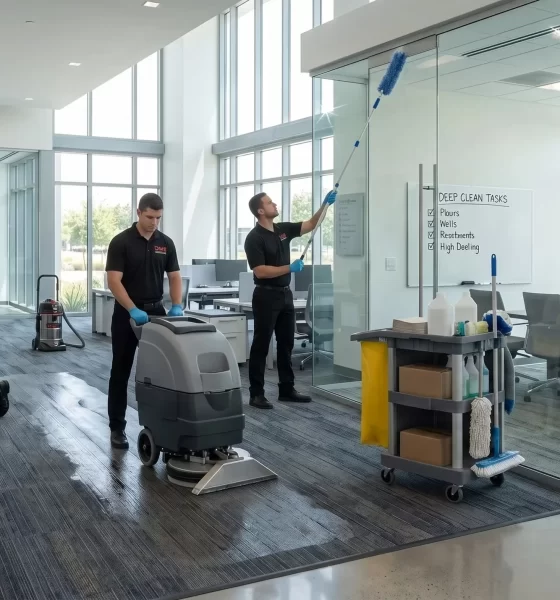 DMS cleaning crew deep cleaning an open office