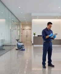 DMS Janitorial supervisor inspecting a commercial cleaning job